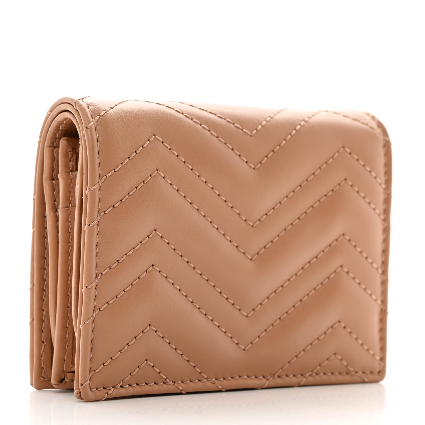 Calfskin Matelasse Monochrome GG Marmont Card Case Wallet Camelia