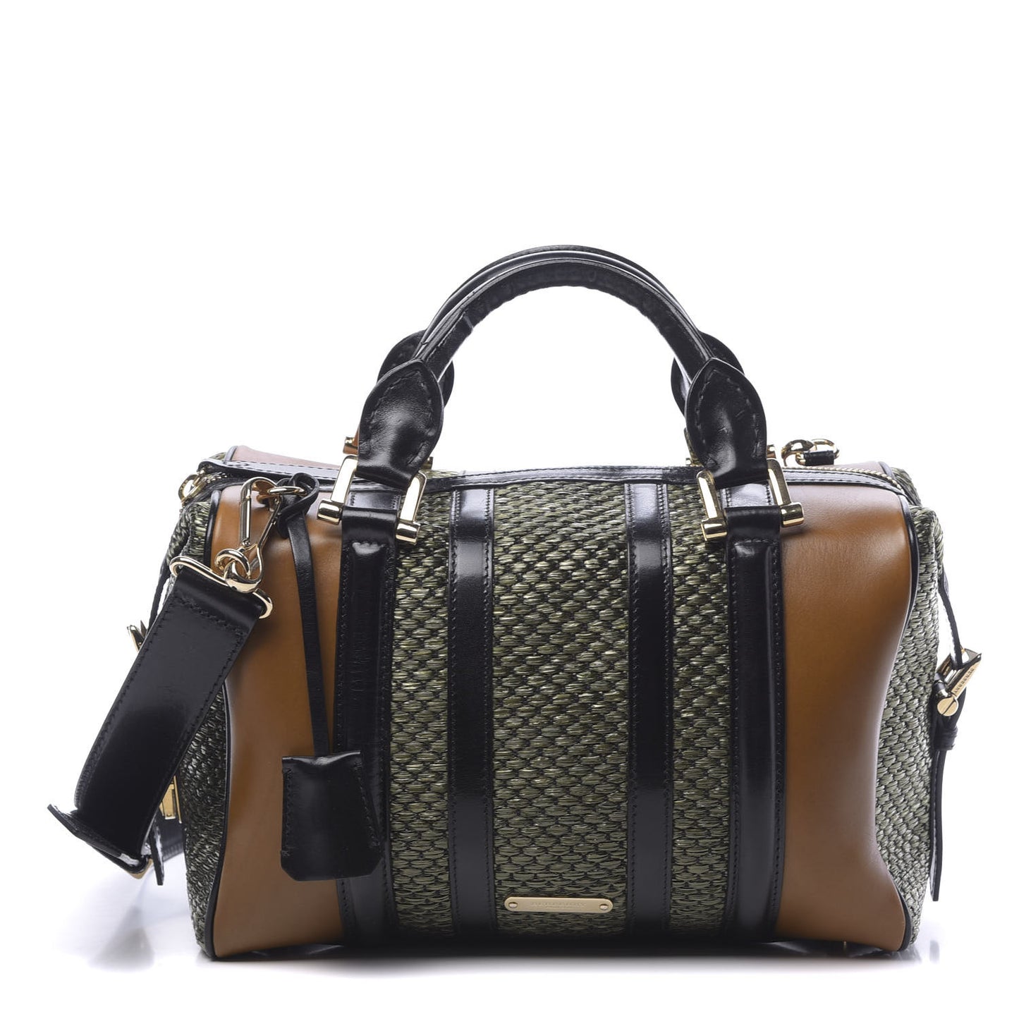 Calfskin Raffia Prorsum Bowling Bag Green Brown