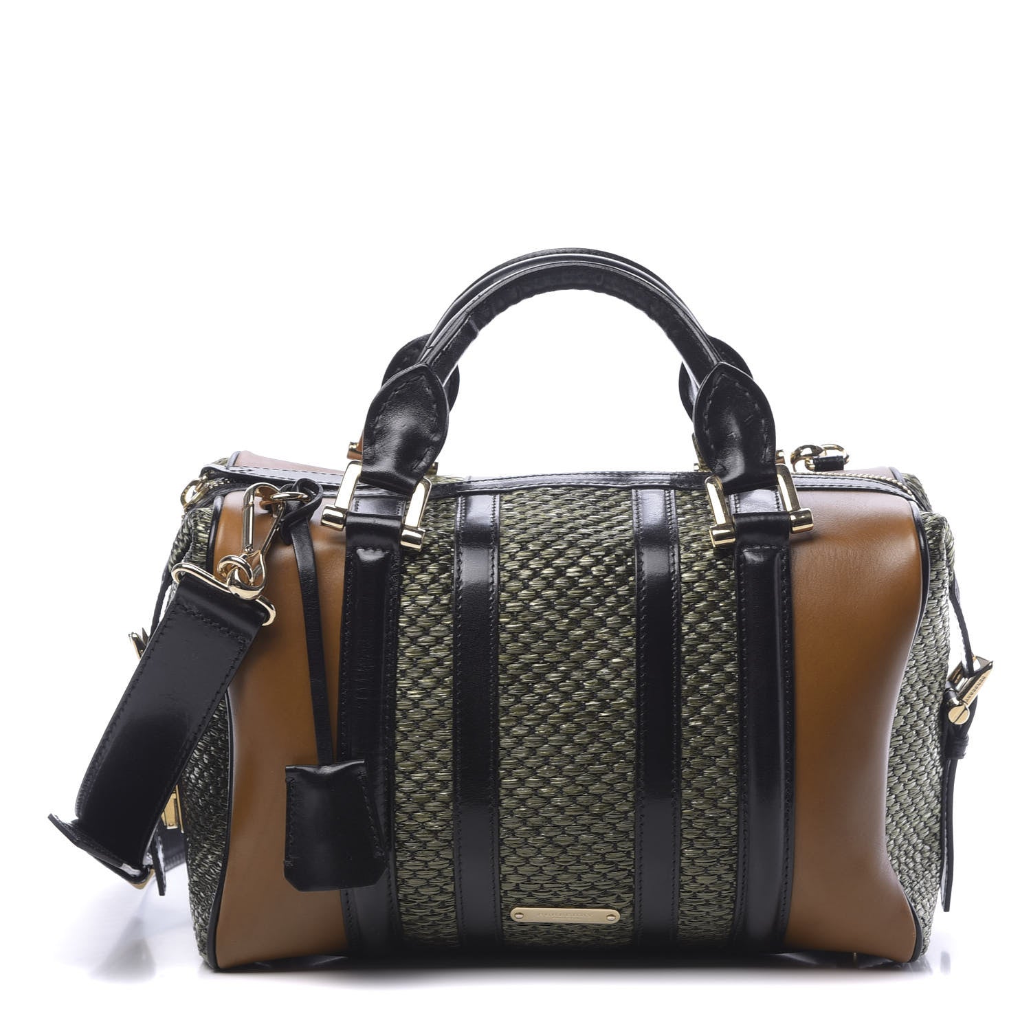 Burberry Calfskin Raffia Prorsum Bowling Bag Green Brown 1 of 16