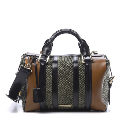 Burberry Calfskin Raffia Prorsum Bowling Bag Green Brown 1 of 16