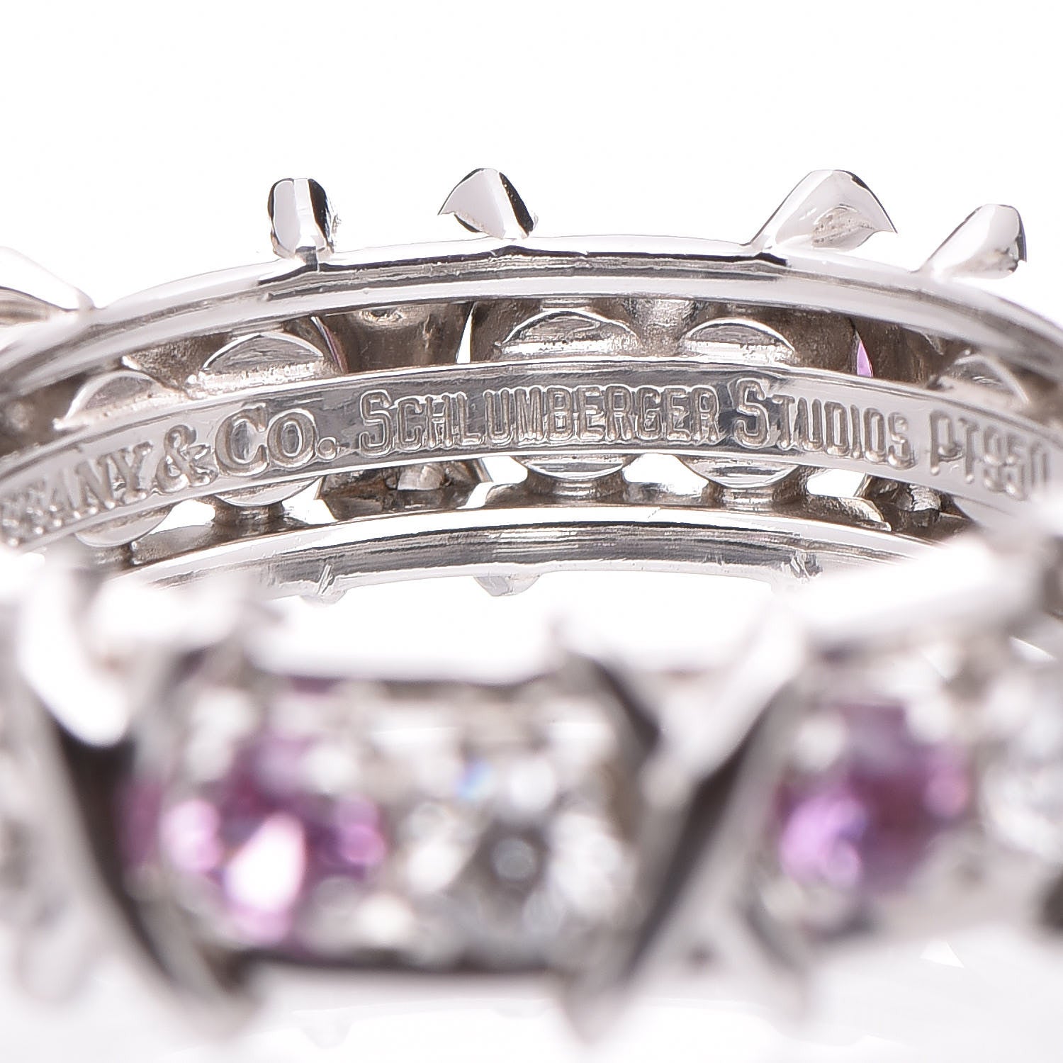 Tiffany Platinum Diamond Pink Sapphire Schlumberger Sixteen Stone Ring 54 7 5 of 6