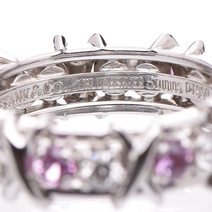 Tiffany Platinum Diamond Pink Sapphire Schlumberger Sixteen Stone Ring 54 7 5 of 6