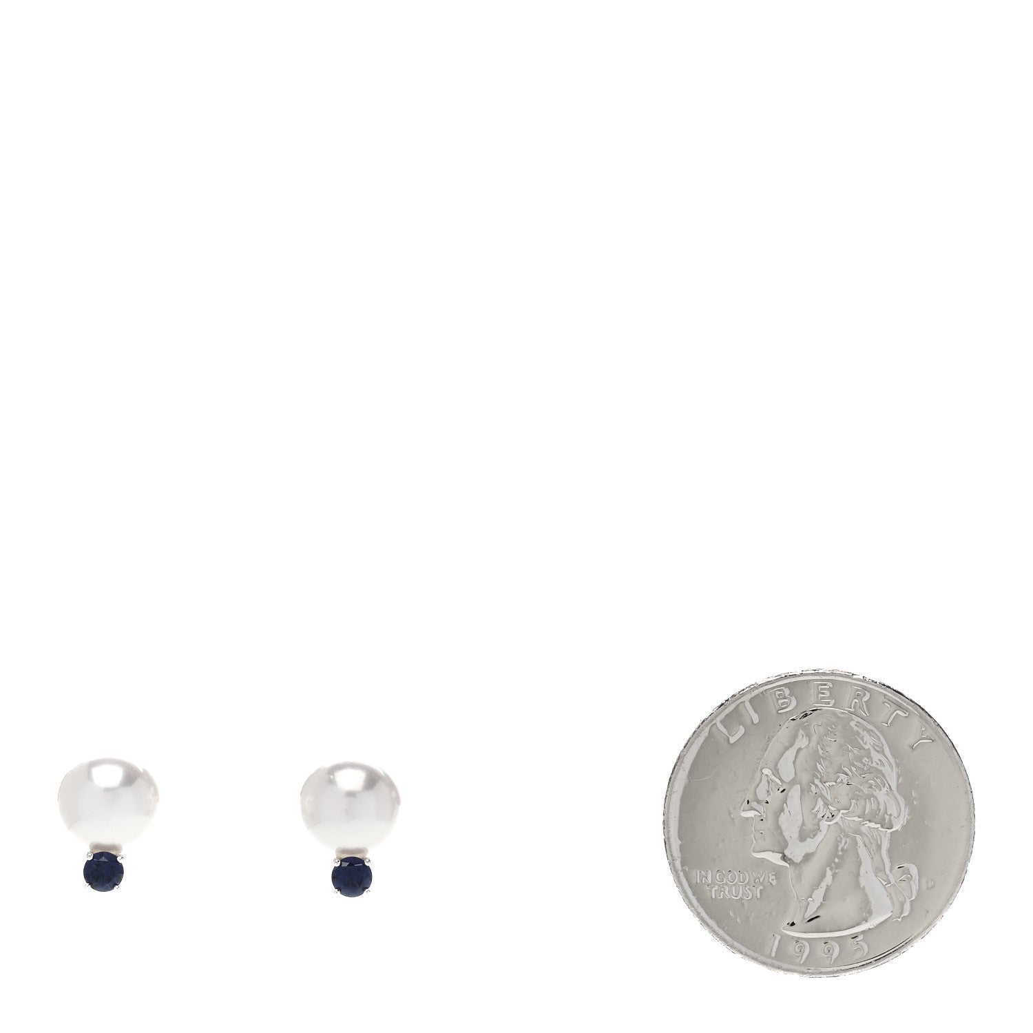 Mikimoto 18K White Gold Blue Sapphire Akoya Cultured Pearl 8-8.5mm Stud Earrings 2 of 5