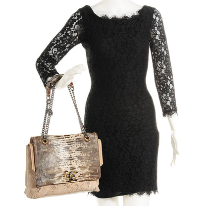 Lanvin Lizard Printed Large New Happy Shoulder Bag Pewter 2 of 8