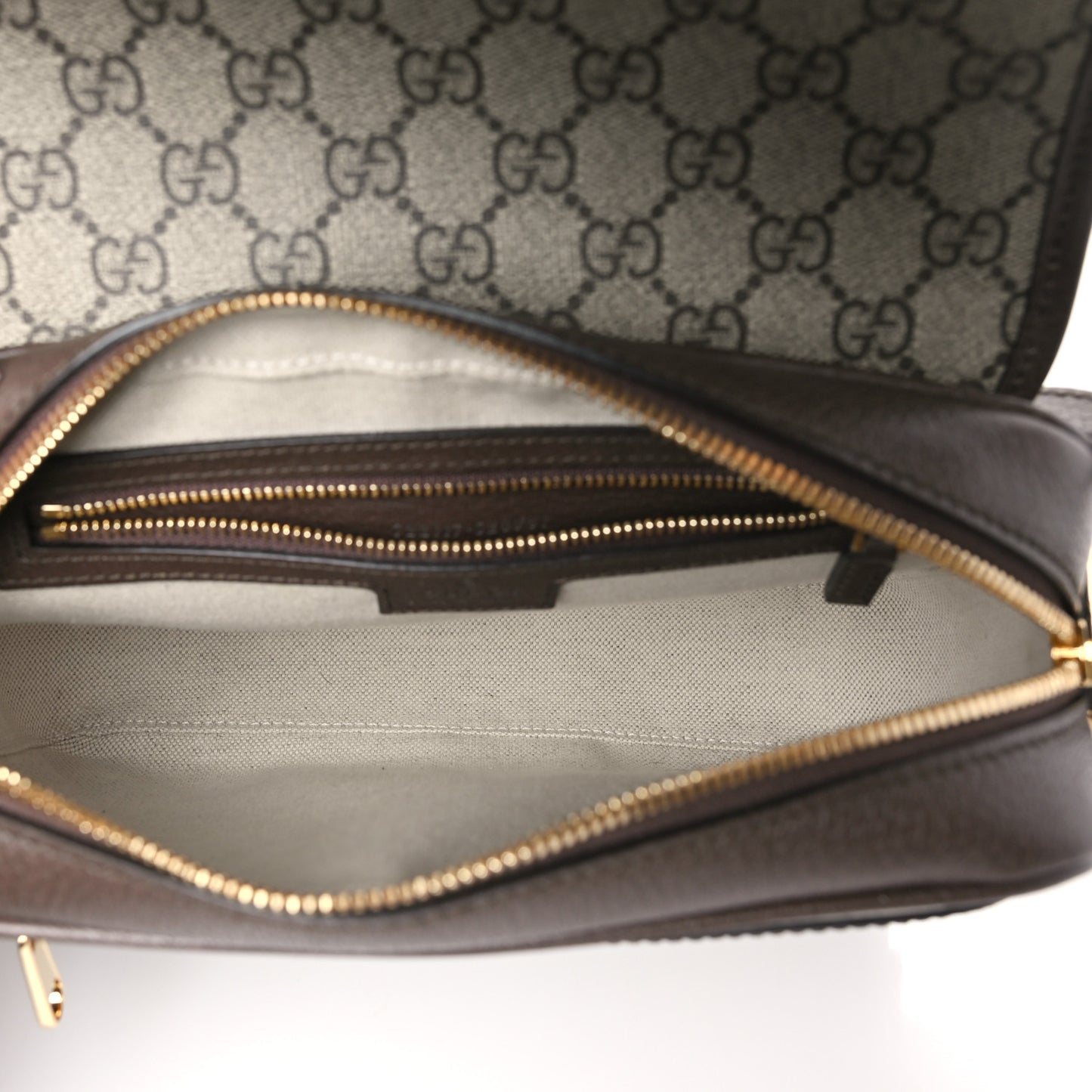 GG Supreme Monogram Textured Dollar Calfskin Web Studded Mini Ophidia Flap Shoulder Bag Beige Ebony New Acero