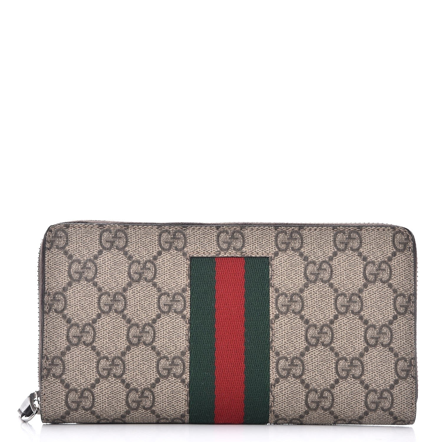 Gucci GG Supreme Monogram Web Zip Around Wallet Beige Cocoa 1 of 8