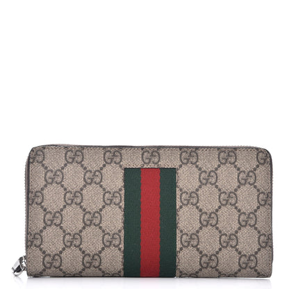 Gucci GG Supreme Monogram Web Zip Around Wallet Beige Cocoa 1 of 8