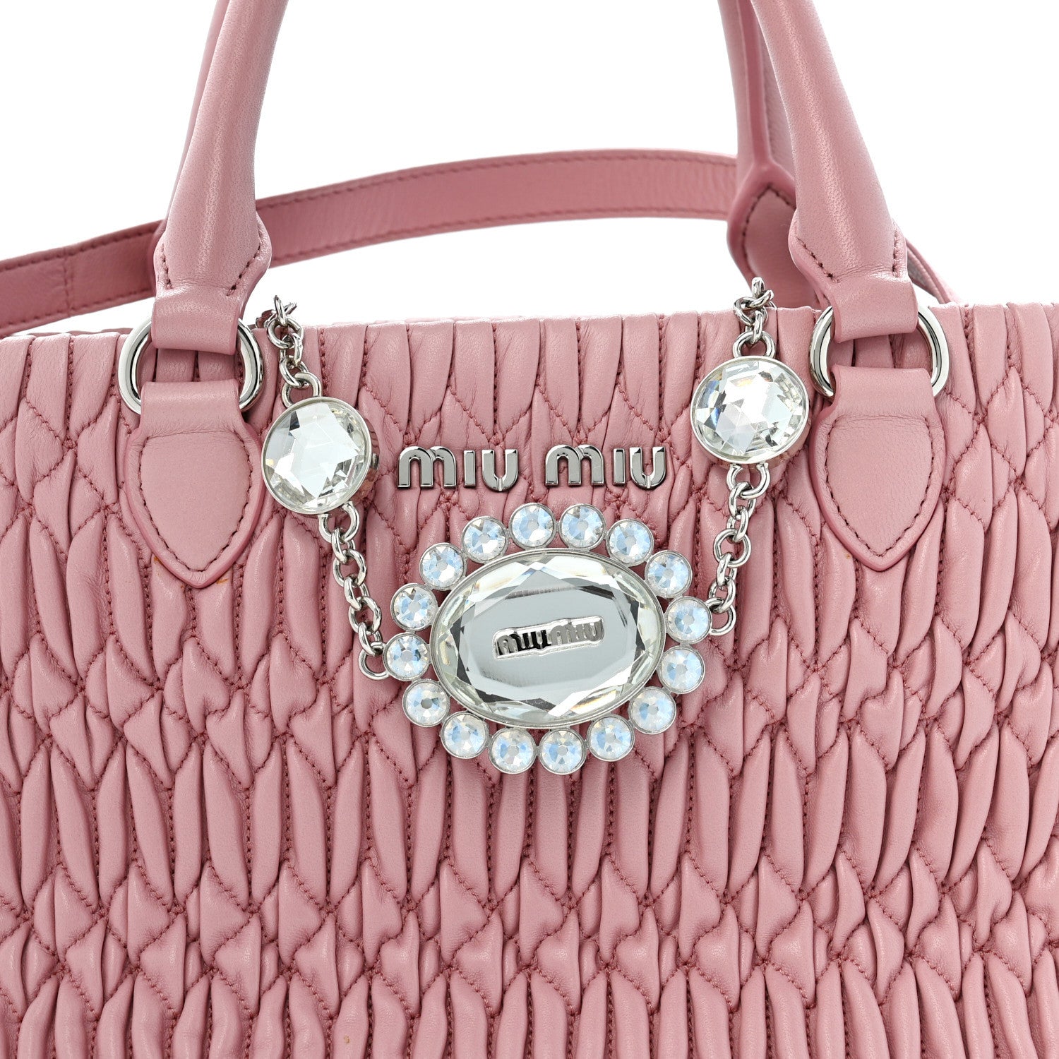 Miu Miu Nappa Matelasse Swarovski Crystal Tote Rosa 8 of 13
