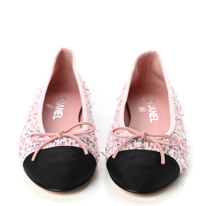 Chanel Tweed Grosgrain Cap Toe Ballerina Flats 37.5 Pink Black 2 of 8
