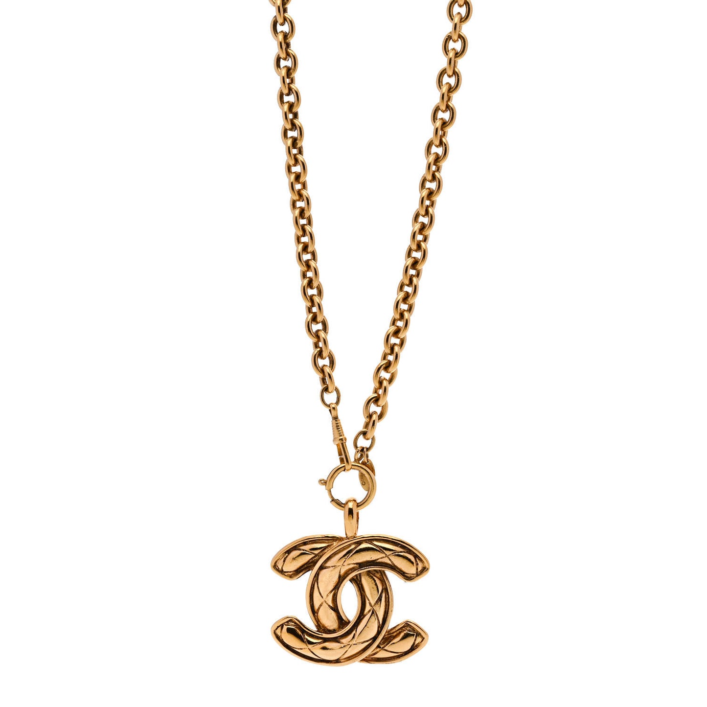 Metal Quilted CC Long Necklace Gold