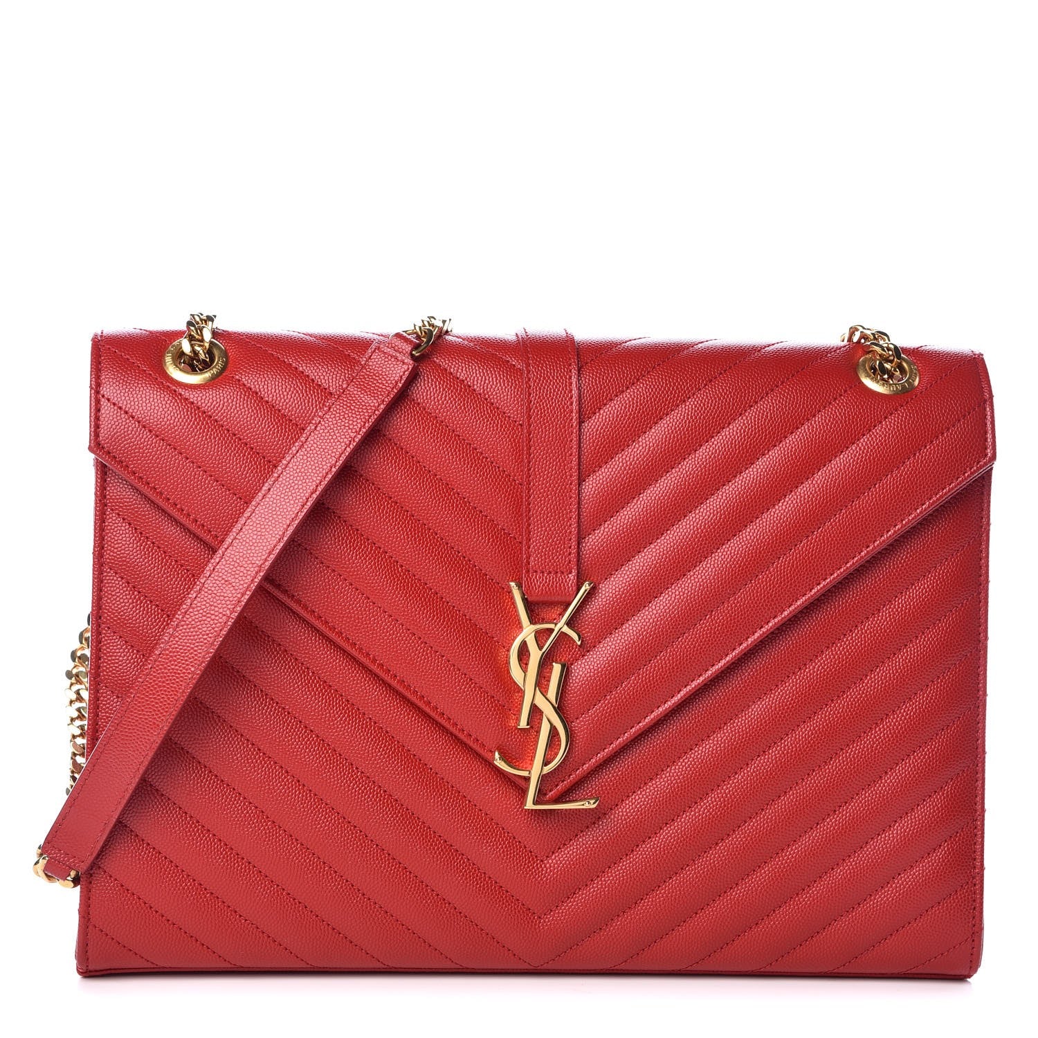 Saint Laurent Grain De Poudre Matelasse Chevron Large Monogram Satchel Lipstick Red 1 of 9