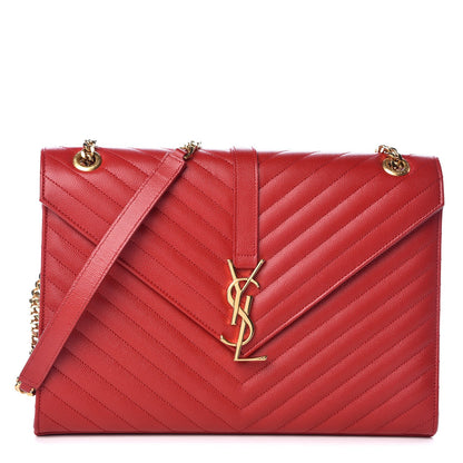 Saint Laurent Grain De Poudre Matelasse Chevron Large Monogram Satchel Lipstick Red 1 of 9