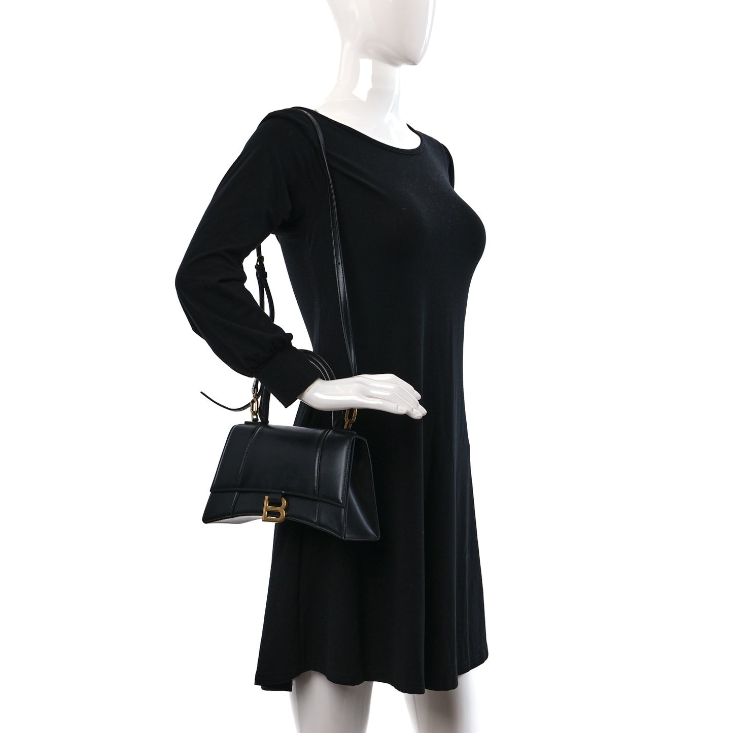 Shiny Box Calfskin Small Hourglass Top Handle Bag Black
