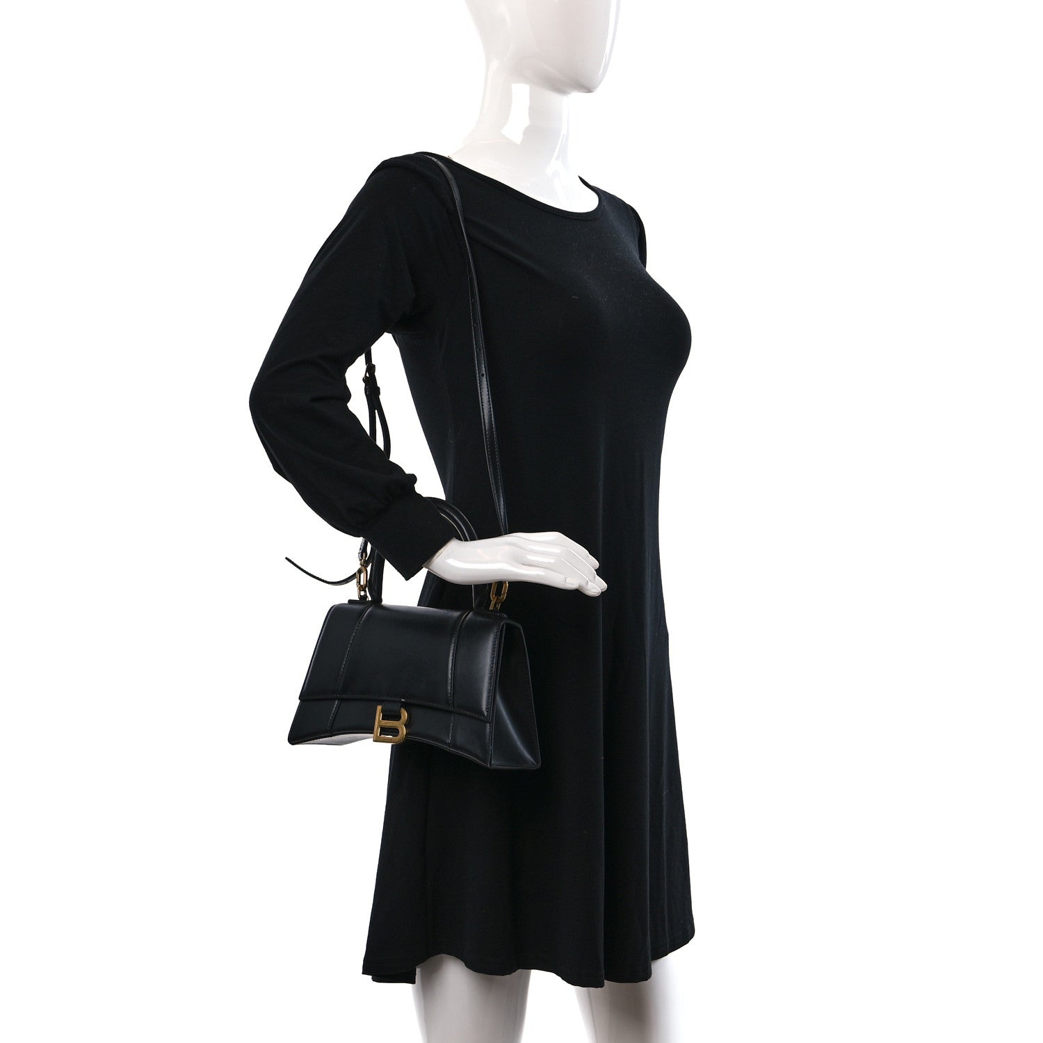 Balenciaga Shiny Box Calfskin Small Hourglass Top Handle Bag Black 2 of 9