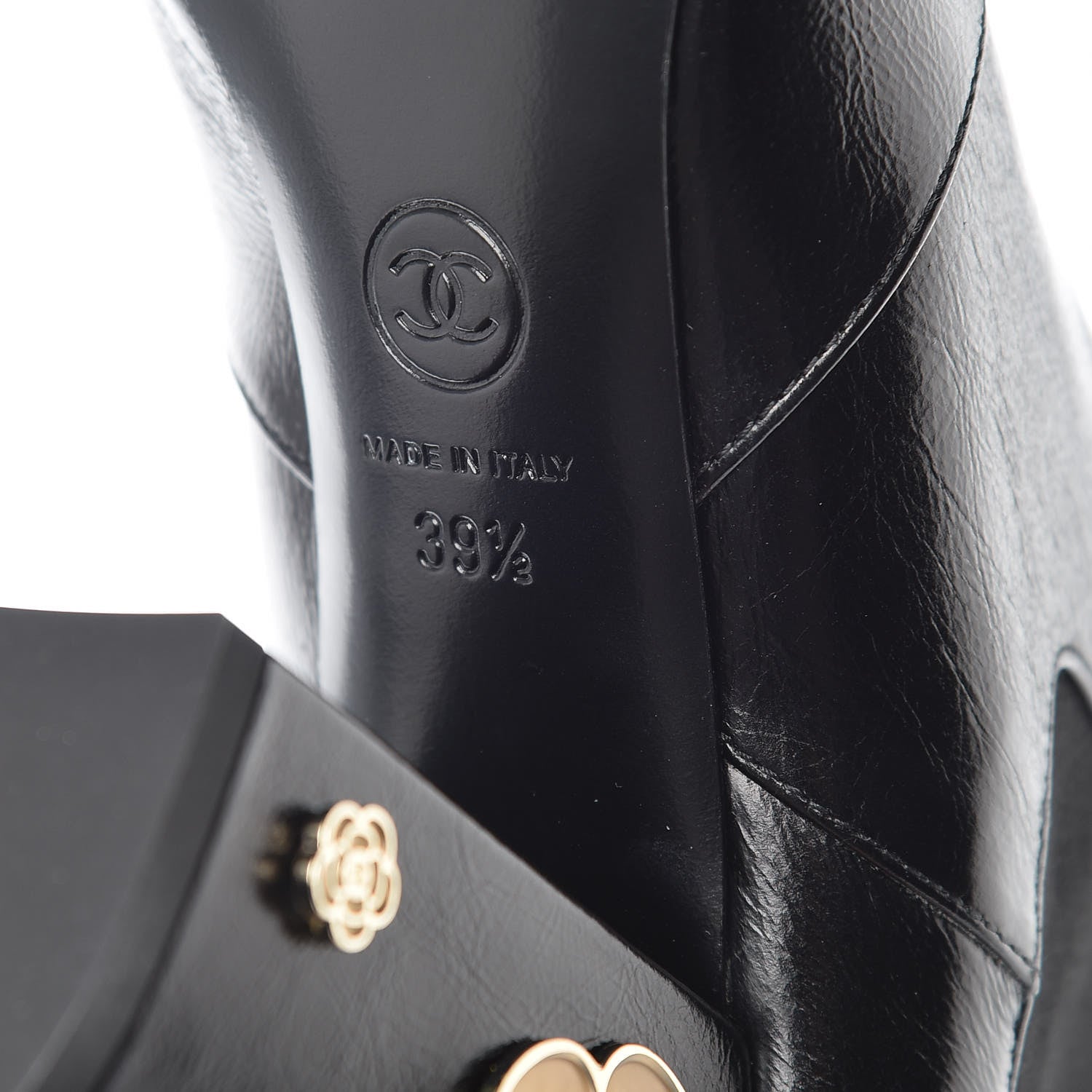 Chanel Crumpled Calfskin Camellia Short Boots 39.5 Black 6 of 10
