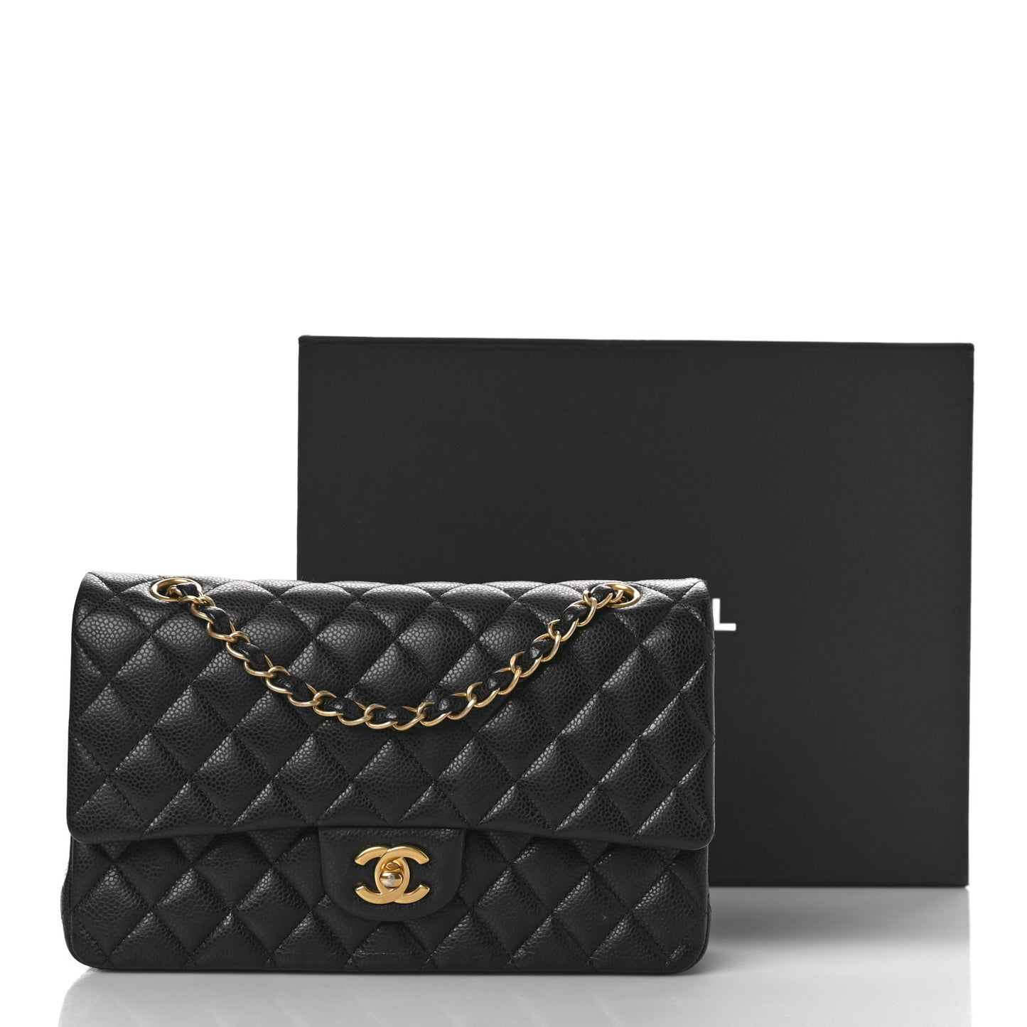 Caviar Quilted Medium Double Flap Black