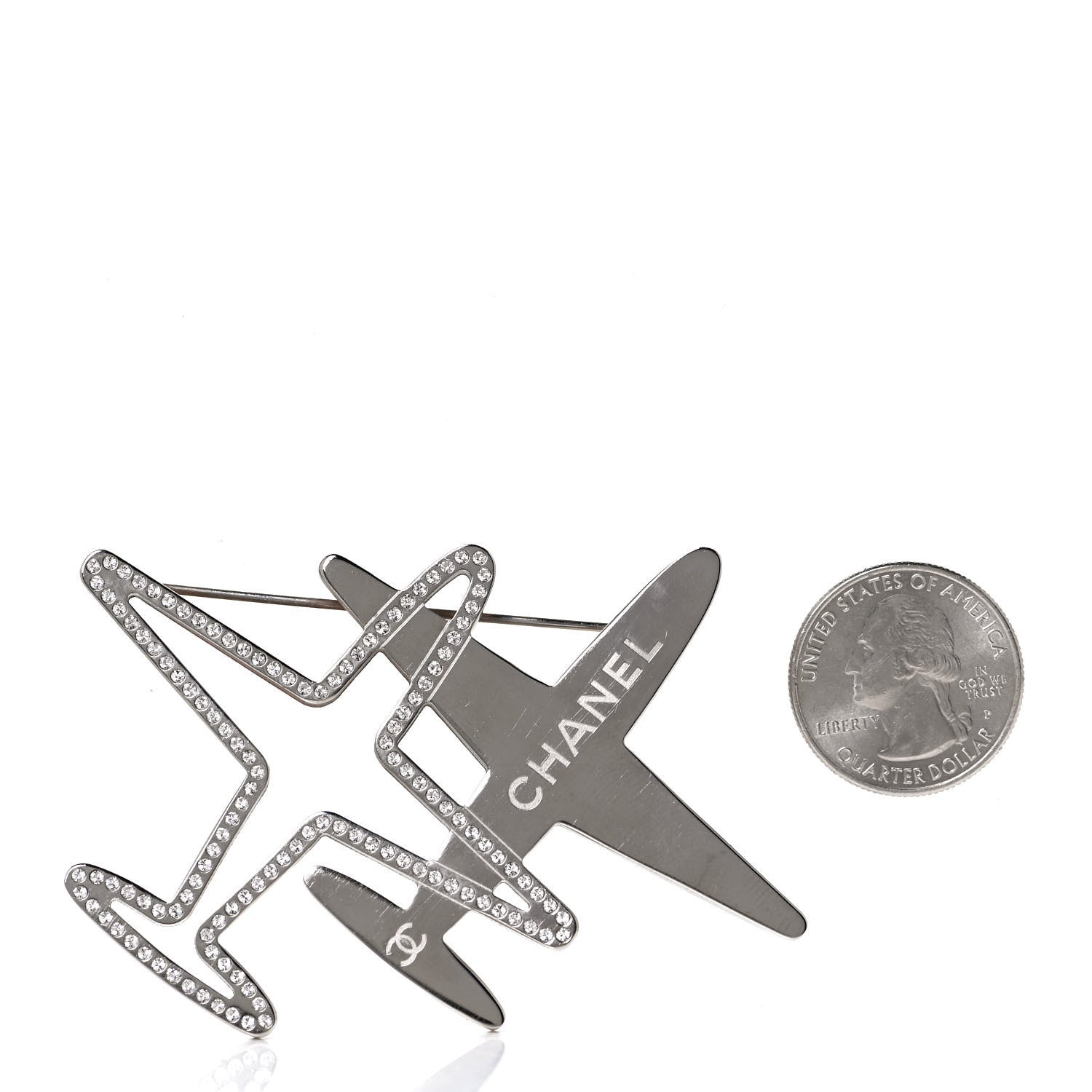 Chanel Crystal Metal CC Airplane Brooch Silver 2 of 5