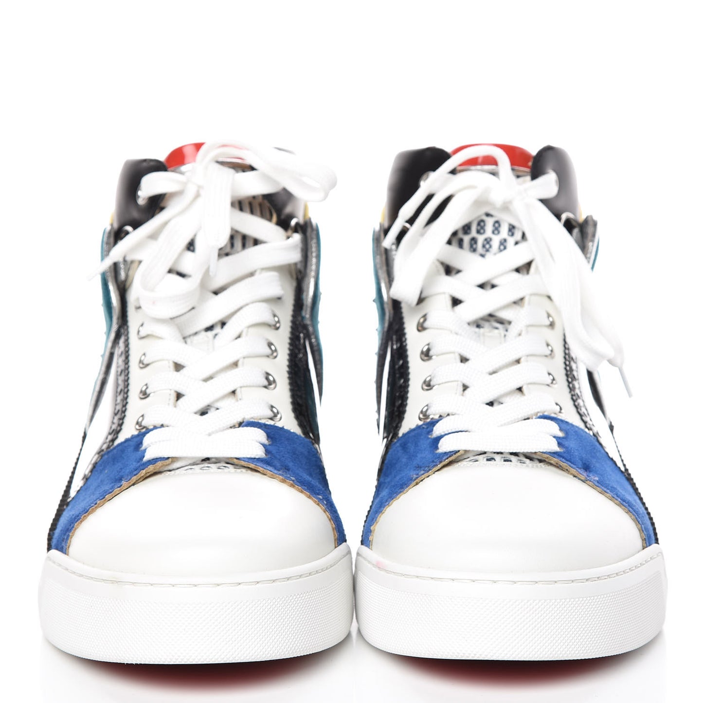 Calfskin Patent Veau Velours Spikes Mens Loubikick Flat Sneakers 41.5 Multicolor