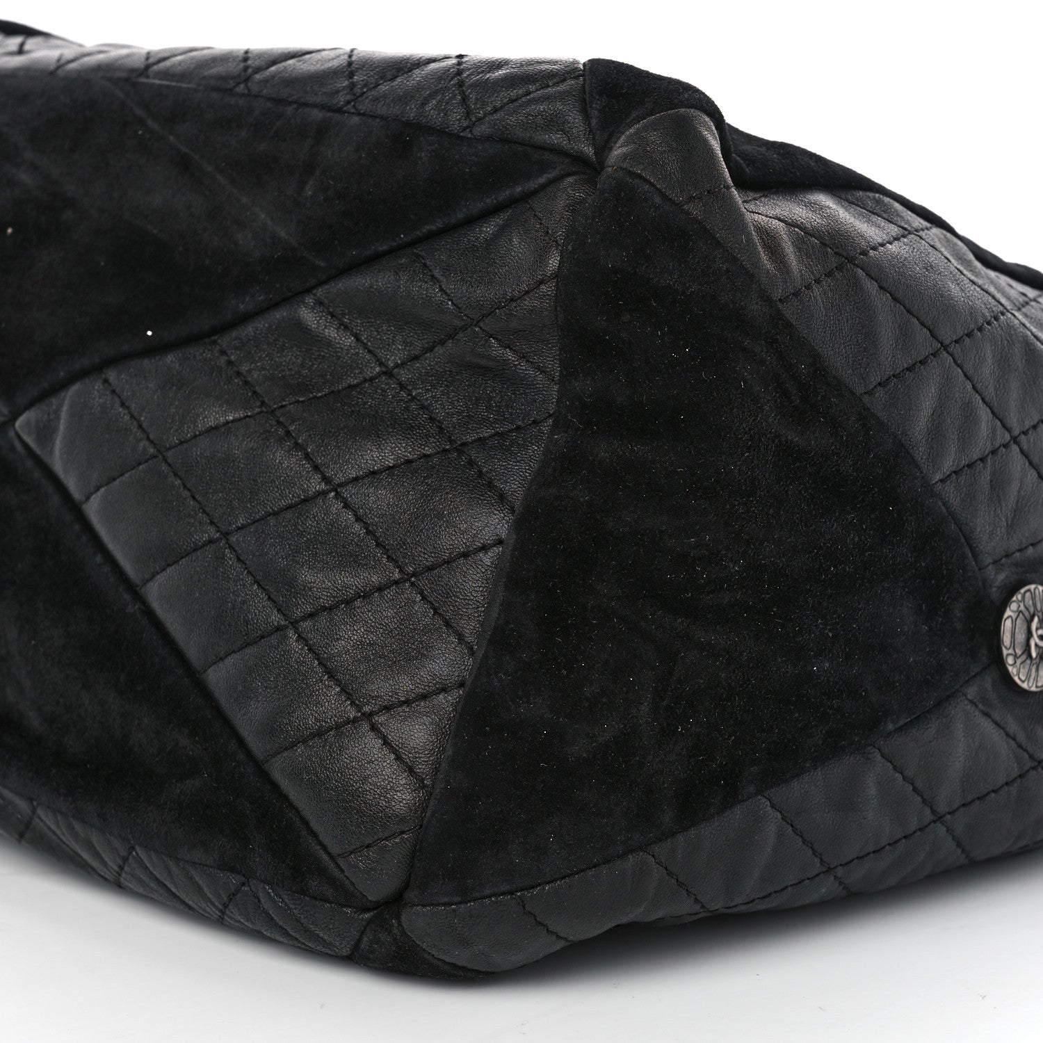 Chanel Goatskin Suede Calfskin Quilted Patchwork Drawstring Bag Black 10 of 14