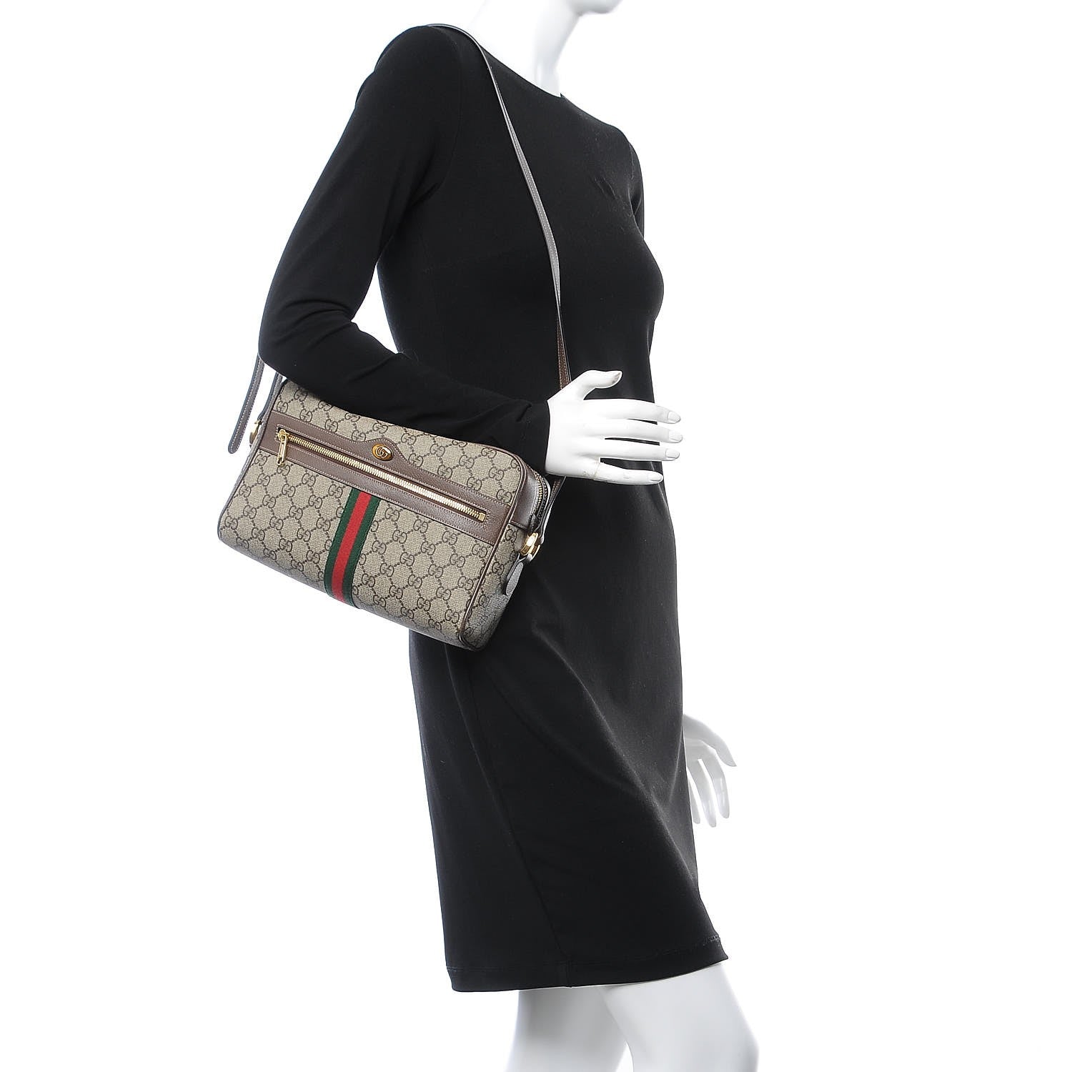 Gucci GG Supreme Monogram Web Small Ophidia Shoulder Bag Brown 2 of 7