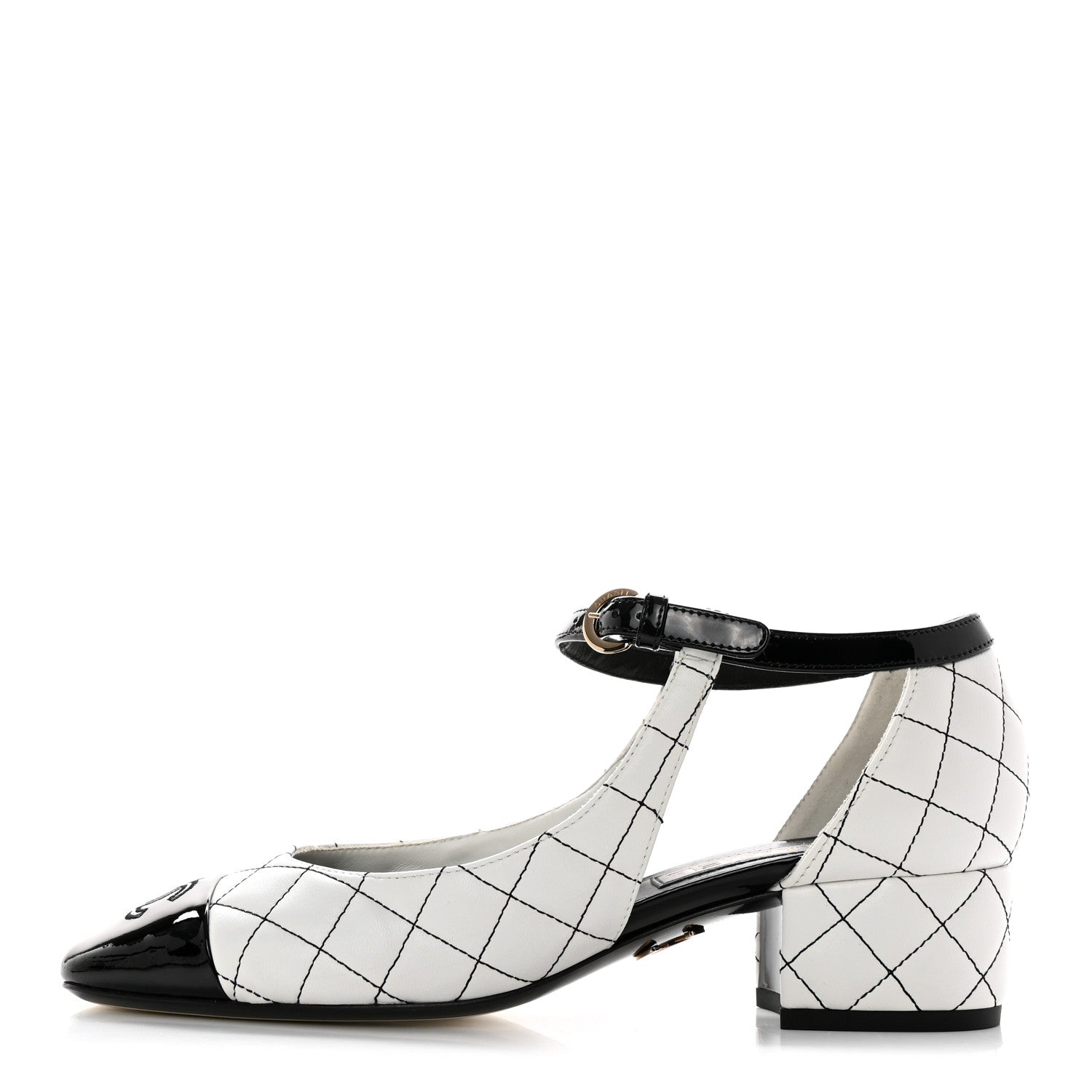 Chanel Lambskin Patent Quilted Cap Toe Mary Jane Flats 38 White Black 1 of 8