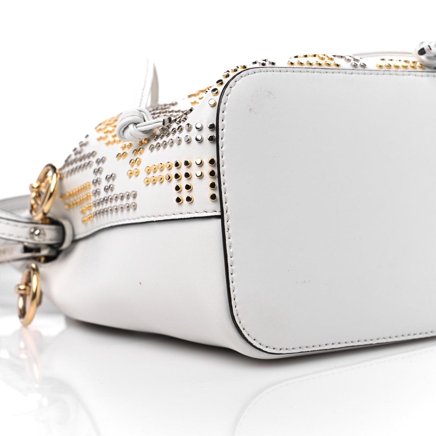 Vitello Liberty F is Fendi FF Studded Mini Mon Tresor Bucket Bag White