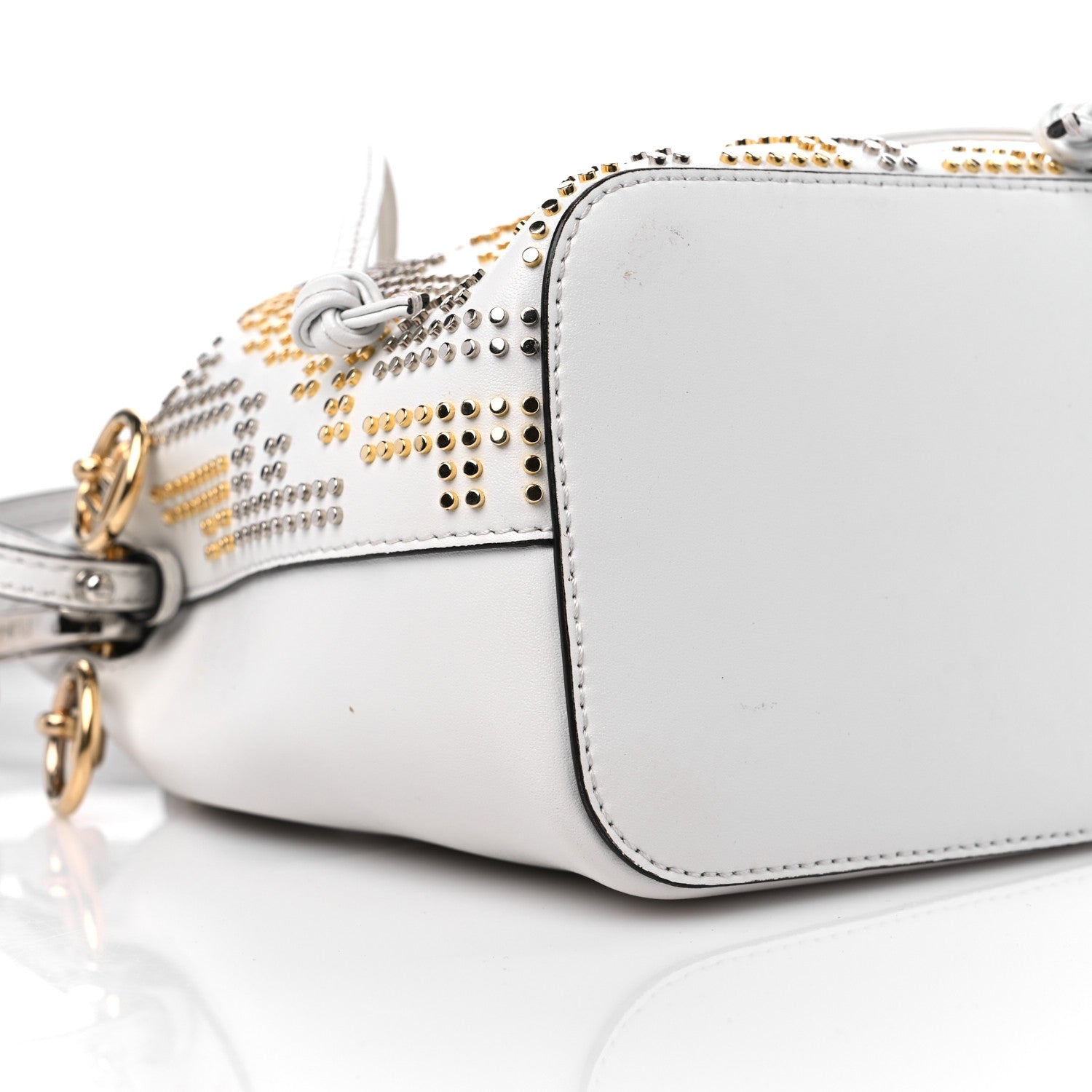 Fendi Vitello Liberty F is Fendi FF Studded Mini Mon Tresor Bucket Bag White 8 of 11