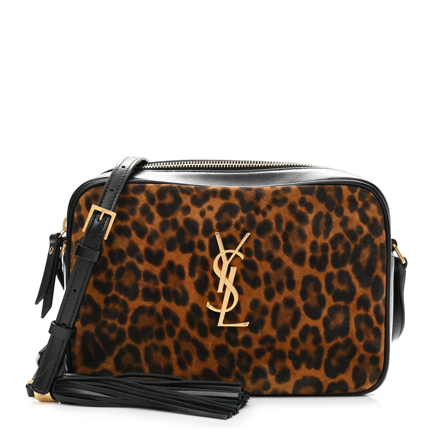 Calfskin Leopard Print Monogram Lou Camera Bag Black
