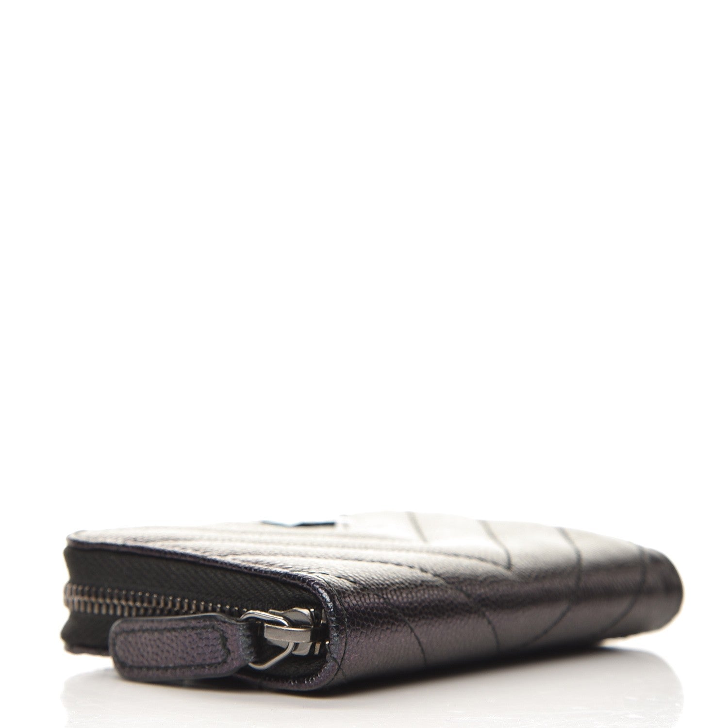 Chanel Iridescent Caviar Chevron Quilted Zip Around Coin Purse Black 4 of 8