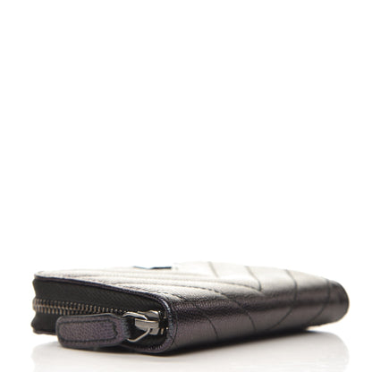 Chanel Iridescent Caviar Chevron Quilted Zip Around Coin Purse Black 4 of 8