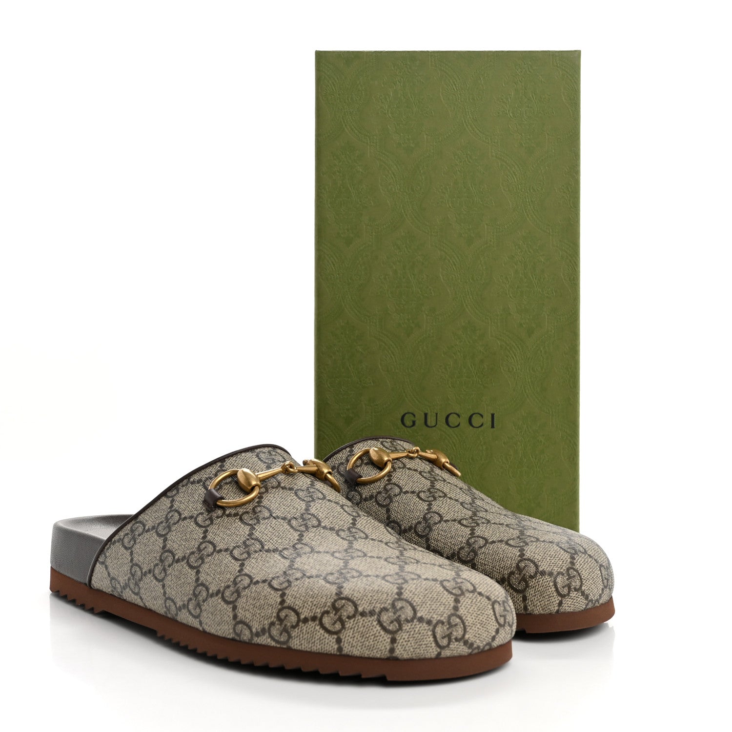 Gucci GG Supreme Monogram Miro Soft Calfskin Womens Horsebit Slippers 40 Beige Ebony New Acero 10 of 10