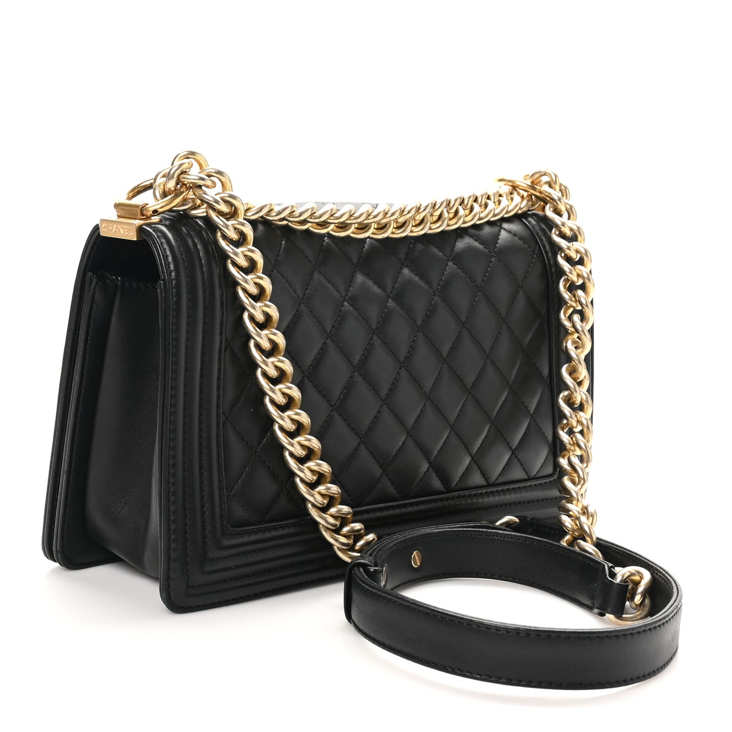 Lambskin Quilted Medium Boy Flap Black