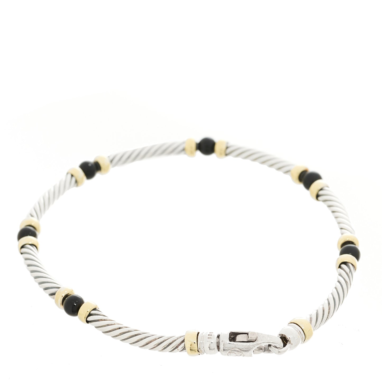 Sterling Silver 14K Yellow Gold Onyx 3mm Metro Link Bracelet