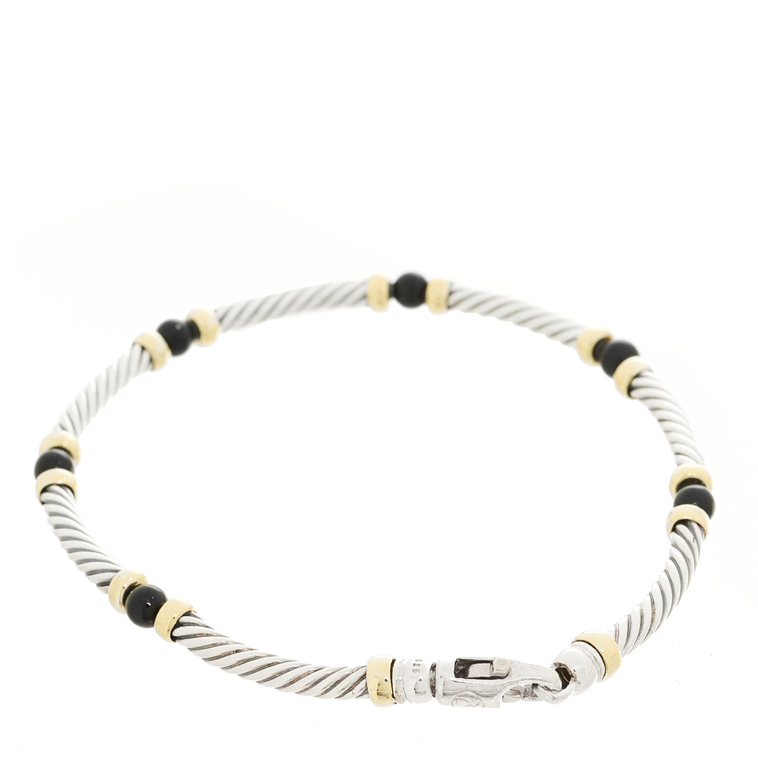 David Yurman Sterling Silver 14K Yellow Gold Onyx 3mm Metro Link Bracelet 2 of 3