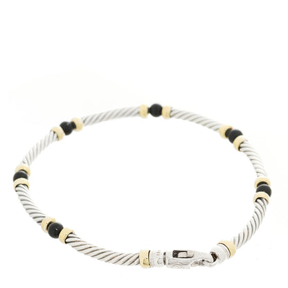 David Yurman Sterling Silver 14K Yellow Gold Onyx 3mm Metro Link Bracelet 2 of 3