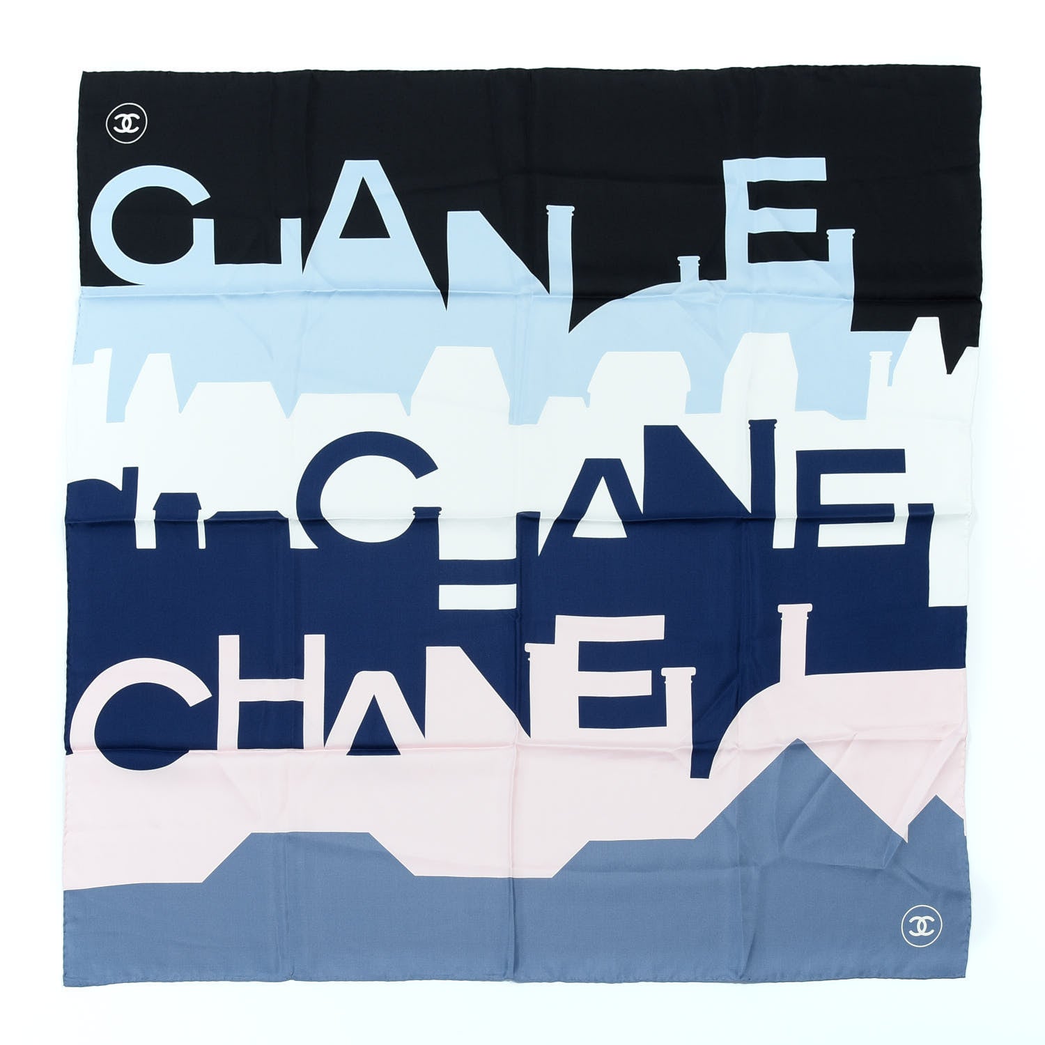 Chanel Silk CC Square Scarf Black Blue Pink White 1 of 2