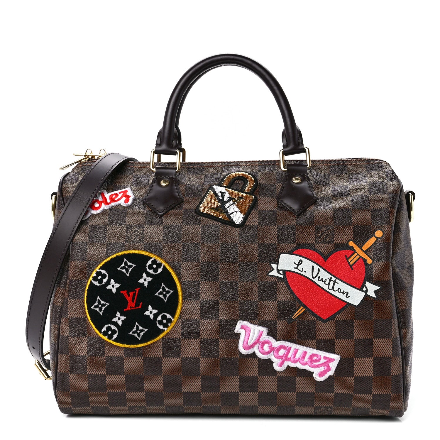 Louis Vuitton Damier Ebene Patches Speedy Bandouliere 30 1 of 11