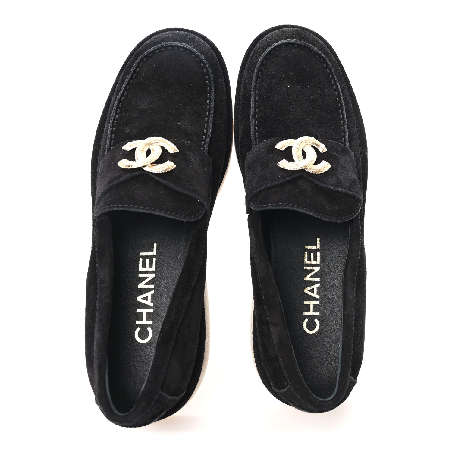 Chanel Suede Calfskin Pearl CC Moccasin Loafers 38.5 Black 2 of 10