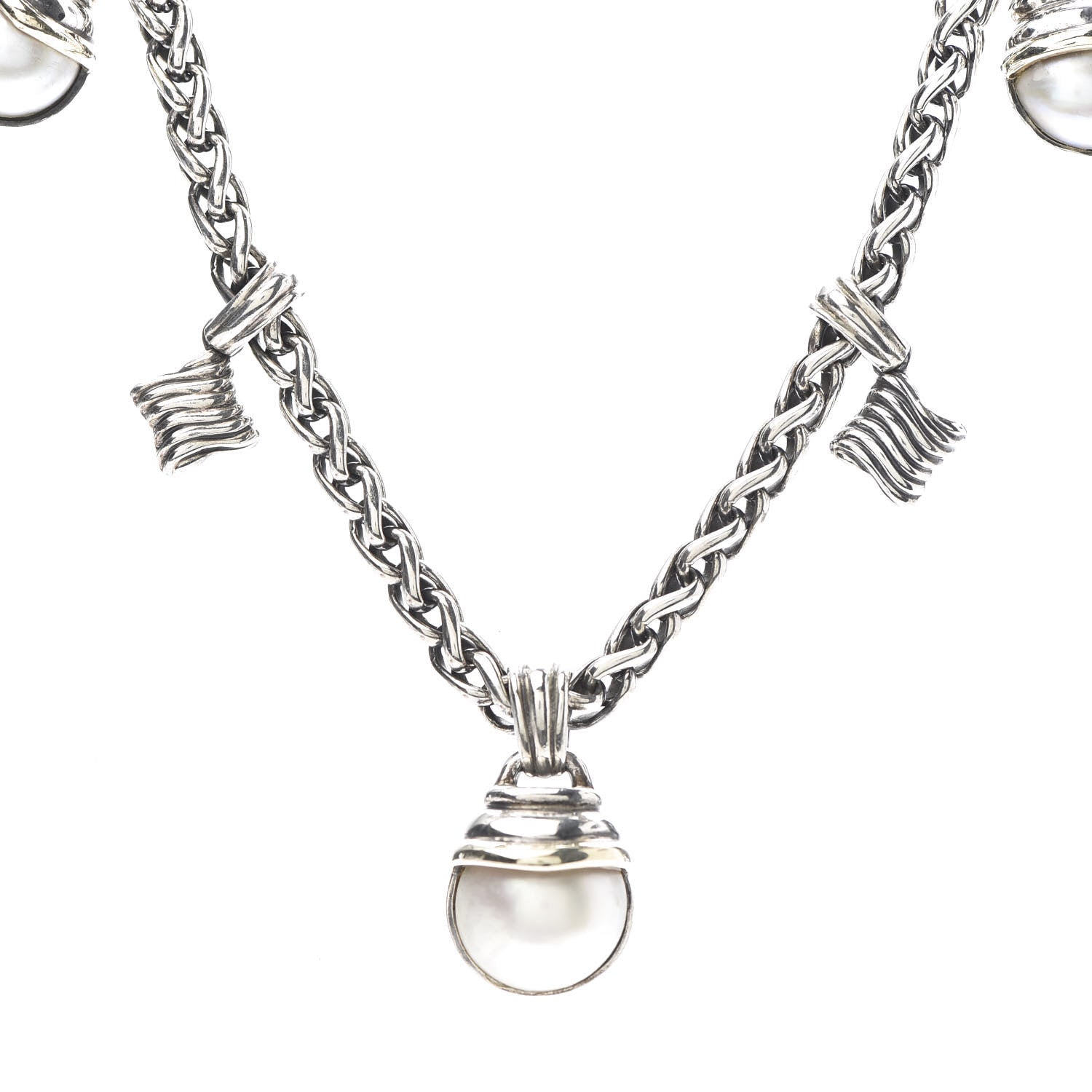 David Yurman Sterling Silver Pearl Quatrefoil Drop Necklace 4 of 7