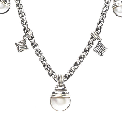 David Yurman Sterling Silver Pearl Quatrefoil Drop Necklace 4 of 7