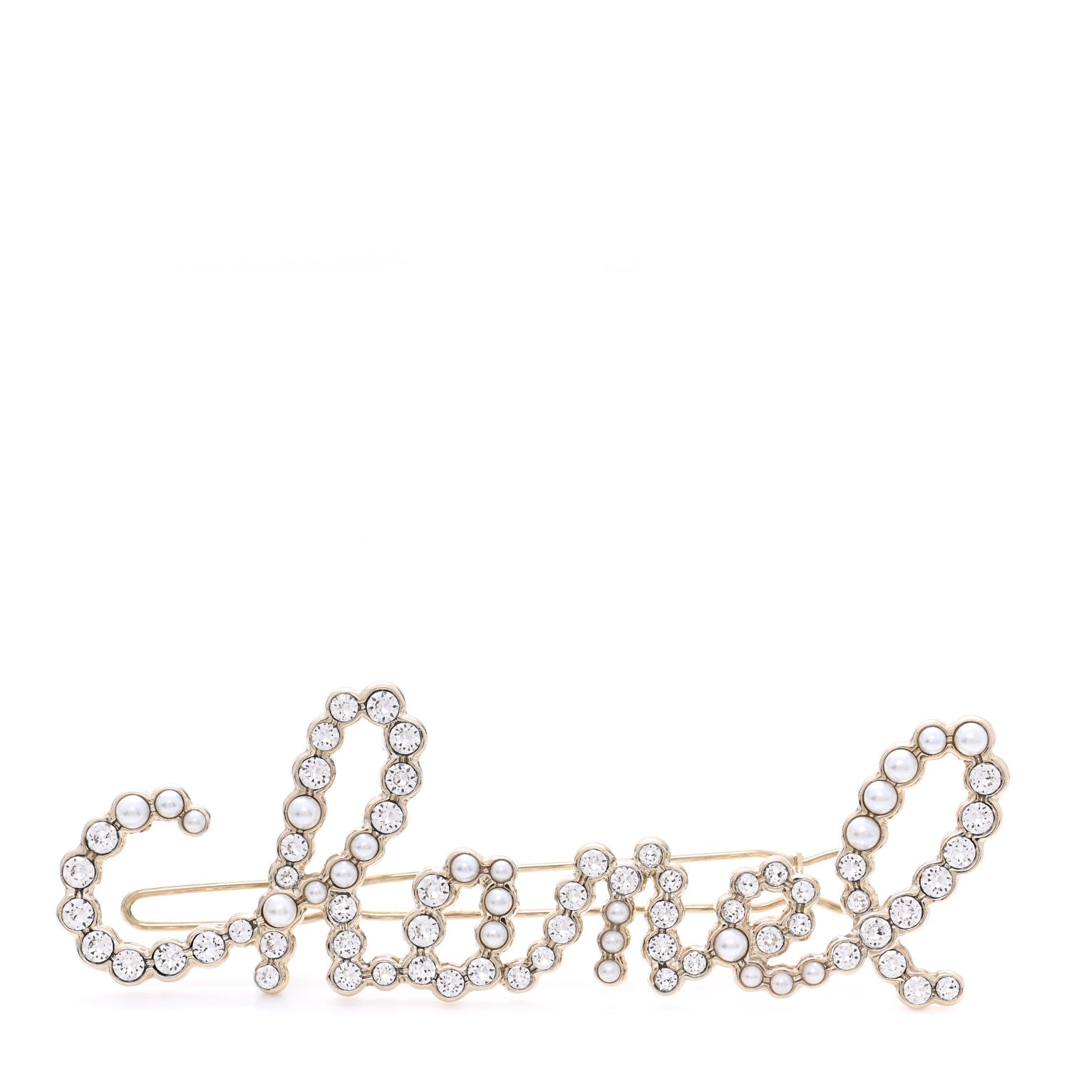 Chanel Metal Glass Swirling Pearls Hair Clip Gold 1 of 4