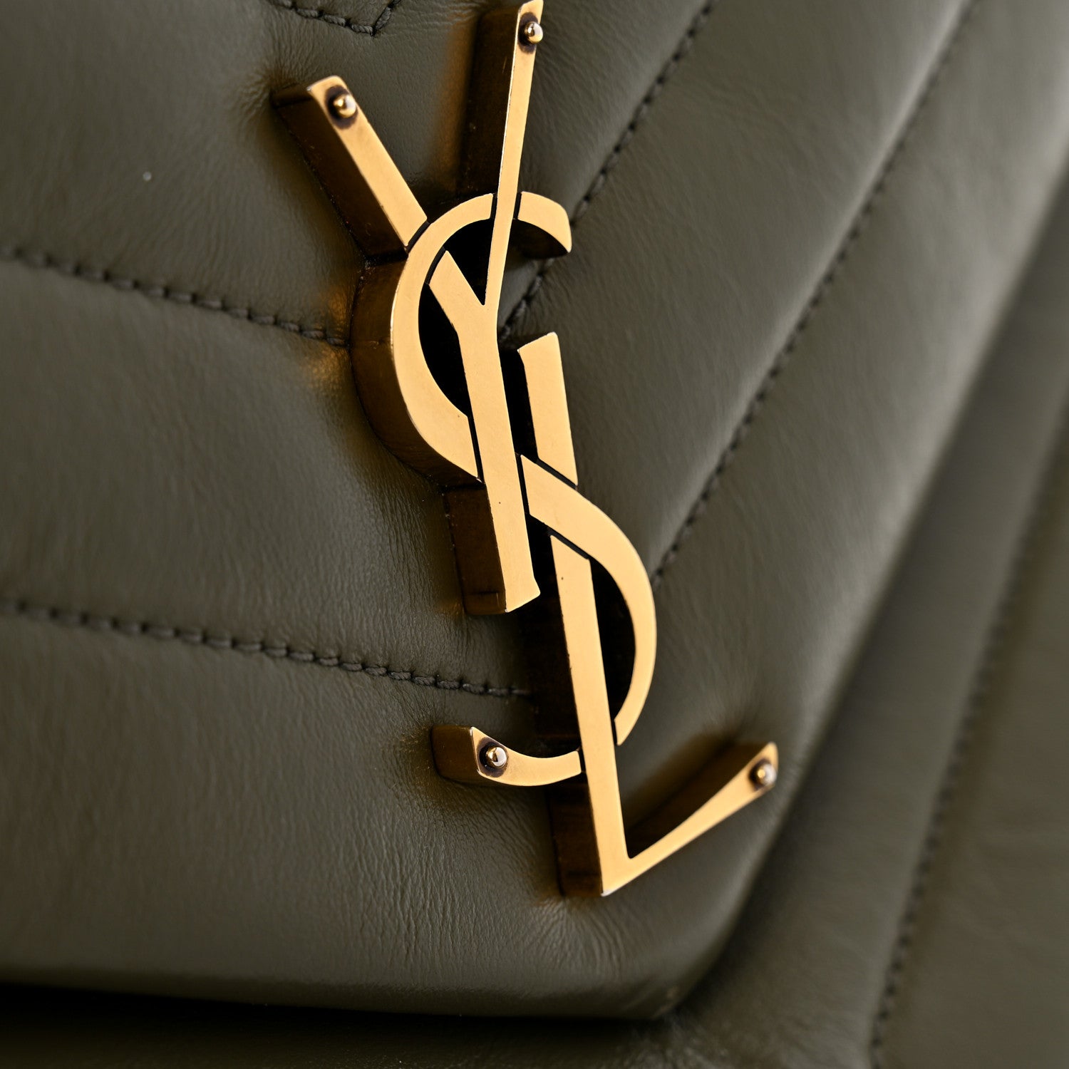 Saint Laurent Calfskin Y Quilted Monogram Medium Loulou Chain Satchel Grey Kaki 15 of 15