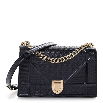 Christian Dior Metallic Patent Micro-Cannage Medium Diorama Flap Bag Navy Blue 1 of 10
