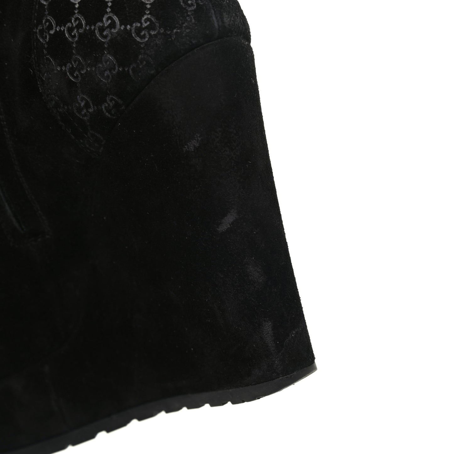 Suede Shearling Fur Microguccissima Courtney Tall Wedge Boots 36 Black