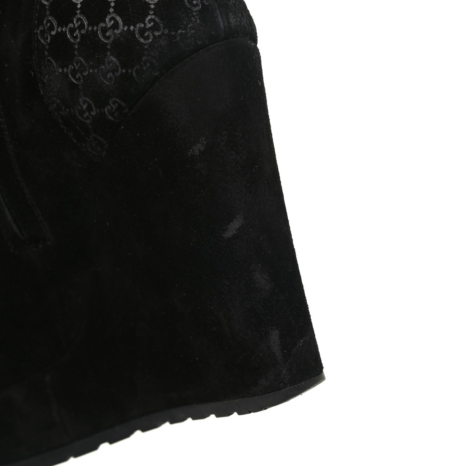 Gucci Suede Shearling Fur Microguccissima Courtney Tall Wedge Boots 36 Black 11 of 11