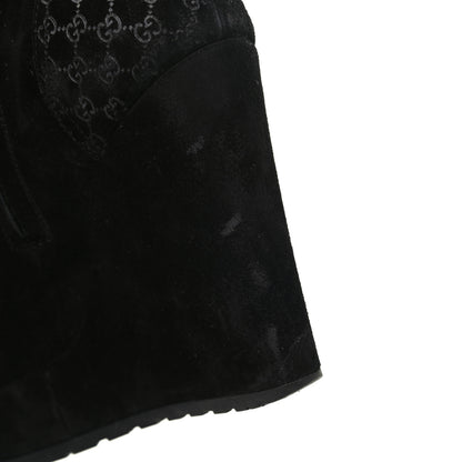 Gucci Suede Shearling Fur Microguccissima Courtney Tall Wedge Boots 36 Black 11 of 11