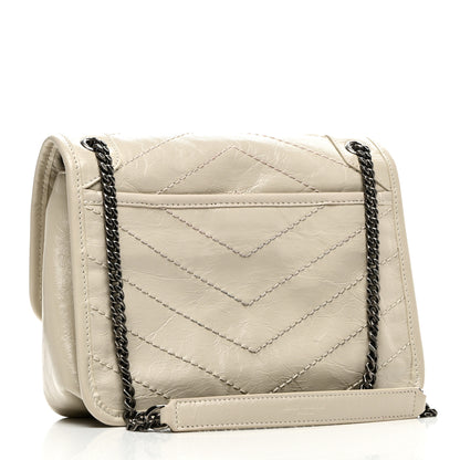 Saint Laurent Crinkled Calfskin Matelasse Monogram Baby Niki Chain Satchel Ivory 3 of 11