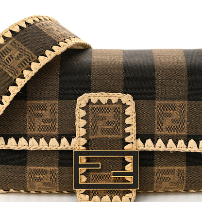 Fendi Fabric Jacquard Raffia Straw Pequin Gingham Woven Baguette Beige Black Natural 7 of 9