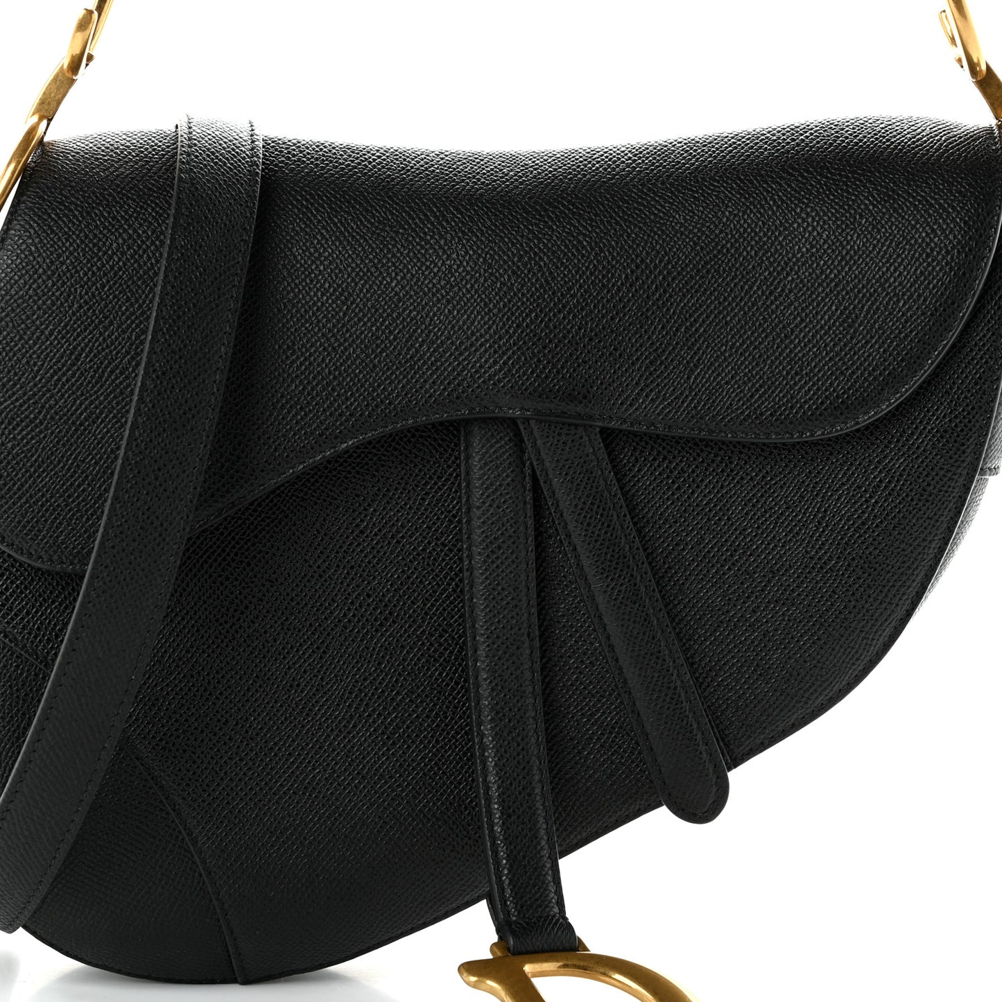 Grained Calfskin Saddle Bag With Strap Black