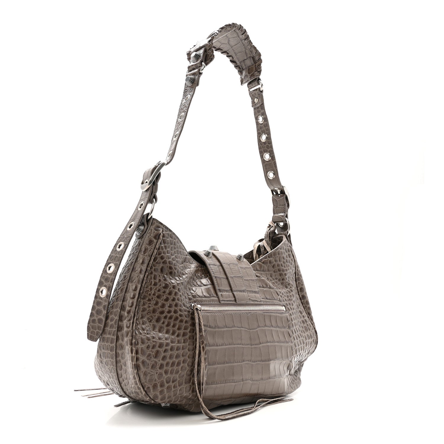 Balenciaga Extra Supple Calfskin Crocodile Embossed Medium Le Cagole Shoulder Bag Medium Grey 4 of 11